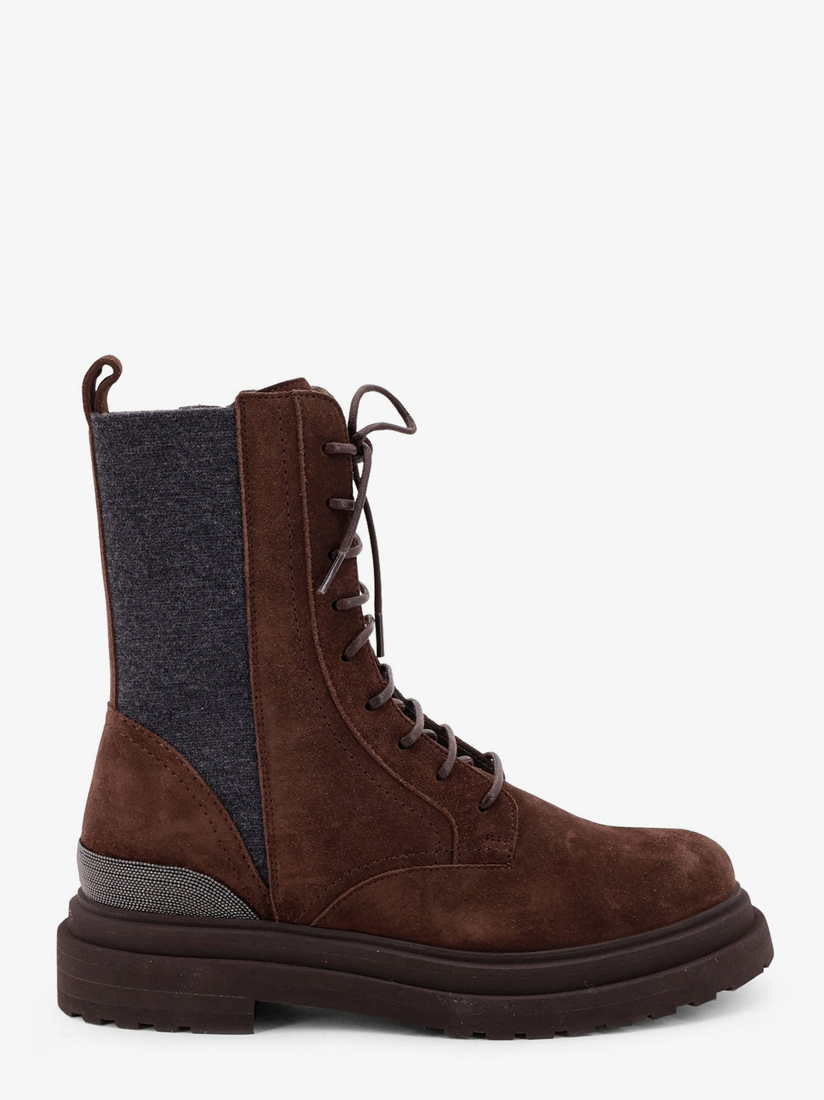 Suede boots with virgin wool knit insert and Precious Detail
