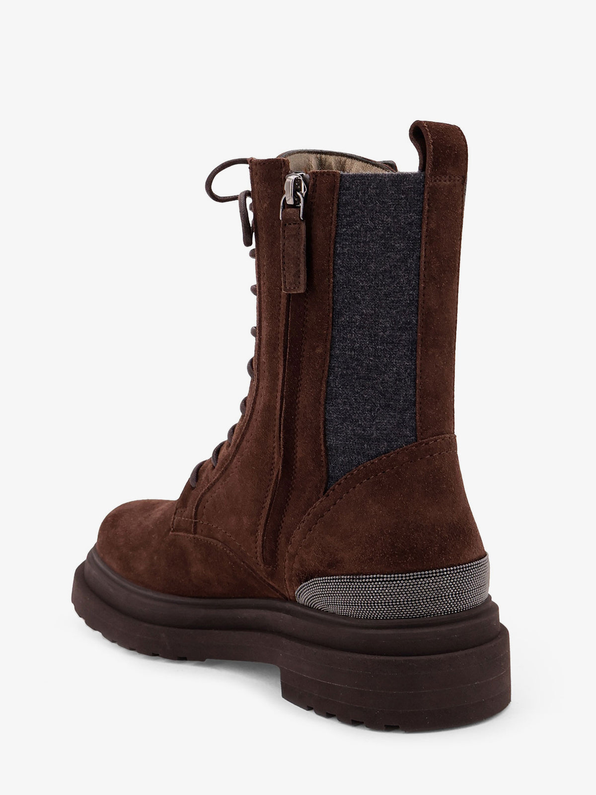 Suede boots with virgin wool knit insert and Precious Detail