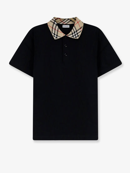 Cotton polo shirt with check collar detail thumbnail
