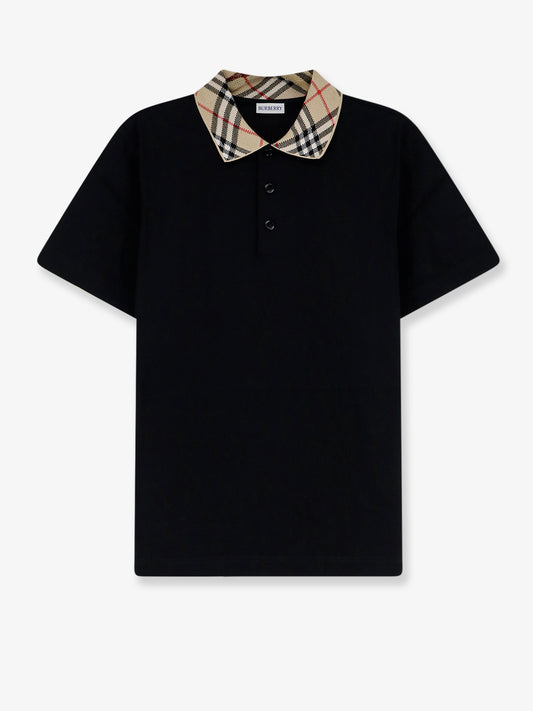 Cotton polo shirt with check collar detail
