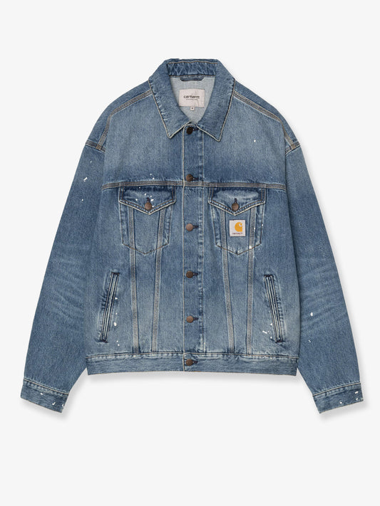 Giubbino in blue denim con effetto distressed