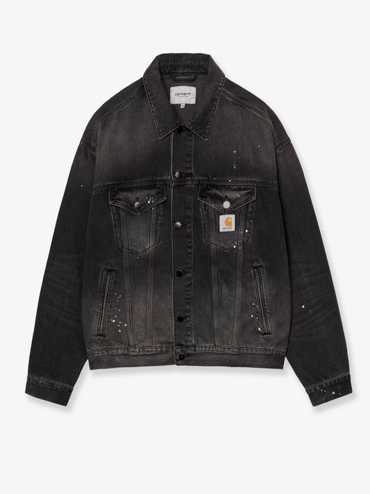 Giubbino in black denim con effetto distressed