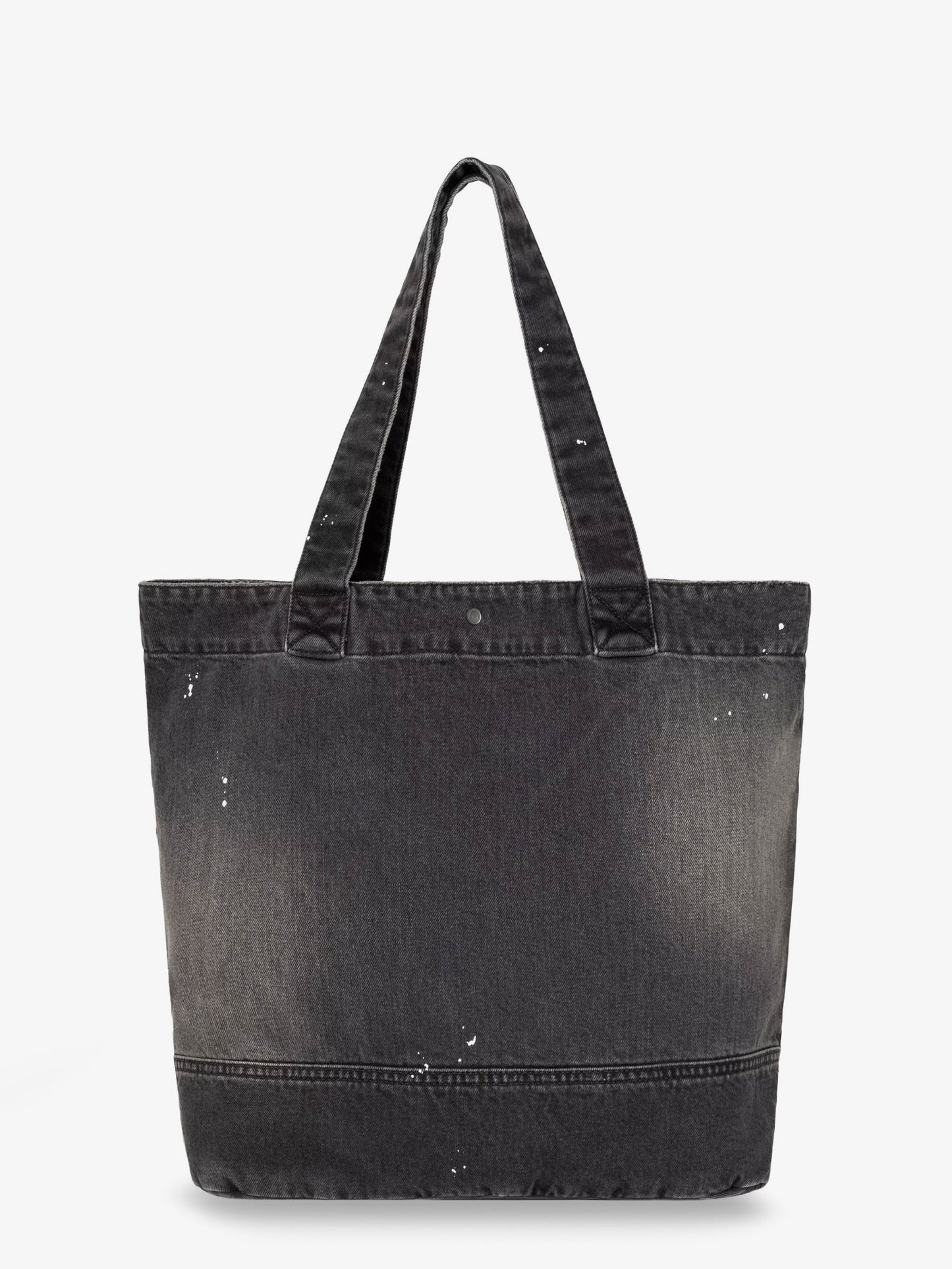 Used-effect black denim shopping bag
