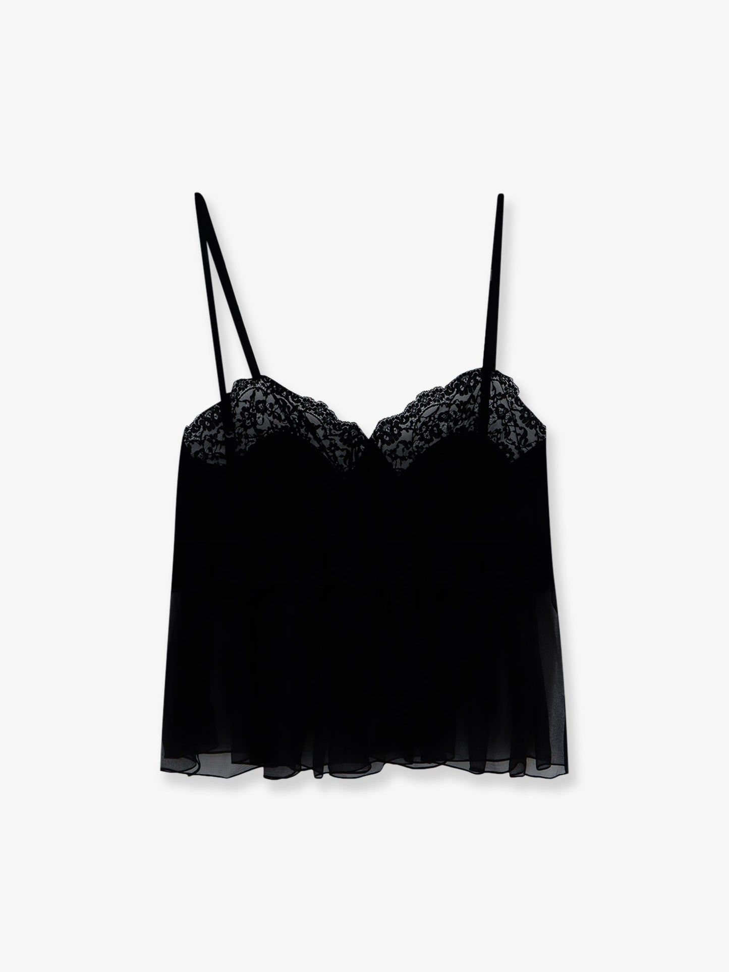Top in seta con profilo in pizzo