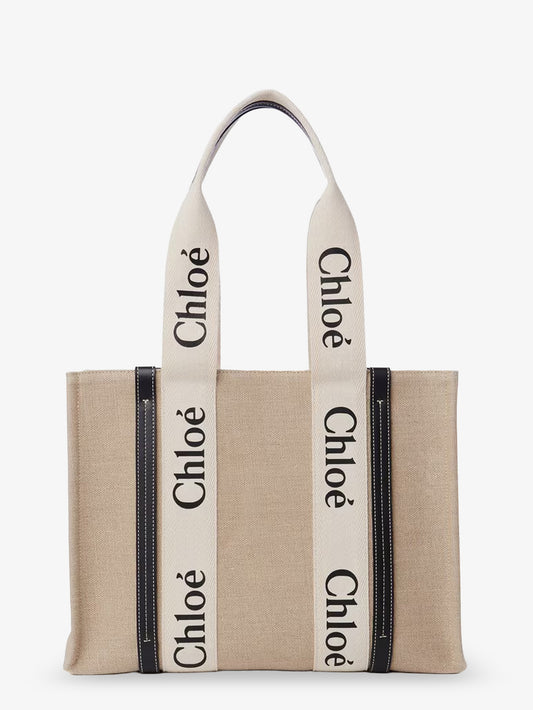 Woody linen shoulder bag with front lettering logo