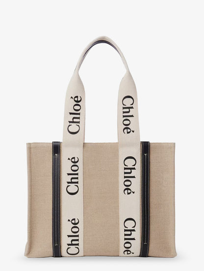 Woody linen shoulder bag with front lettering logo thumbnail