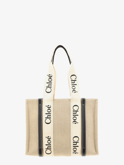 Woody linen shoulder bag with front lettering logo thumbnail