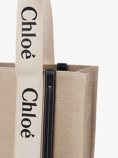 Woody linen shoulder bag with front lettering logo thumbnail