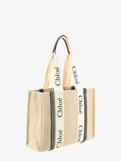 Woody linen shoulder bag with front lettering logo thumbnail