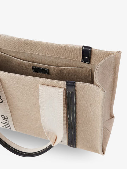 Woody linen shoulder bag with front lettering logo thumbnail