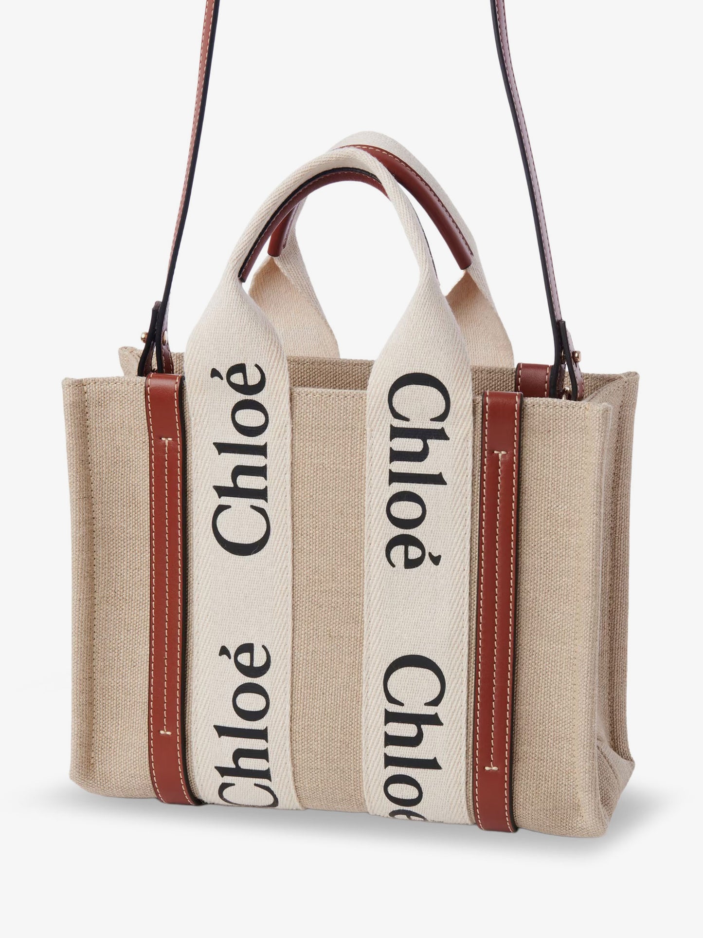 Woody linen and leather Tote Bag