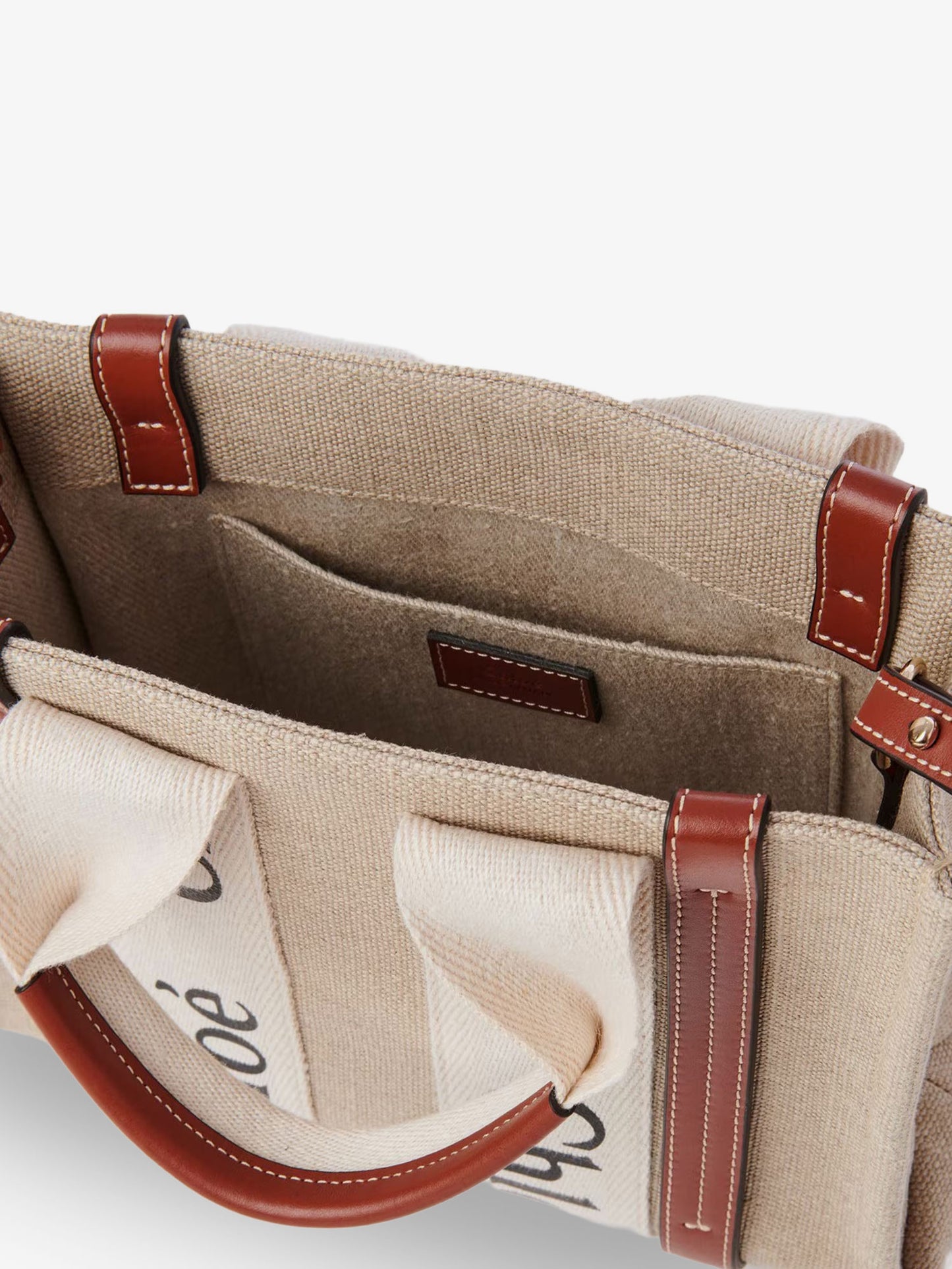 Woody linen and leather Tote Bag