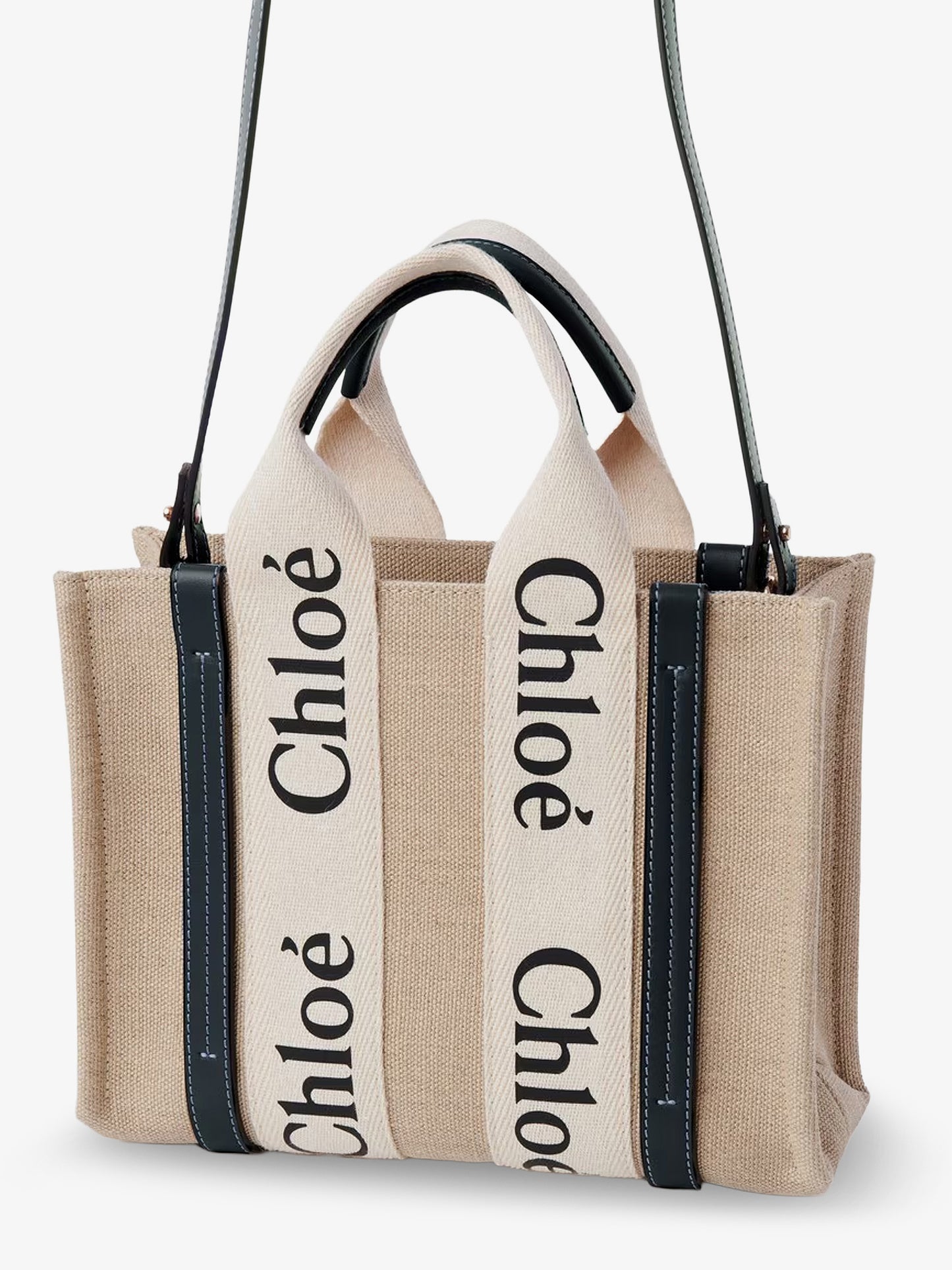 Woody linen canvas and leather crossbody bag