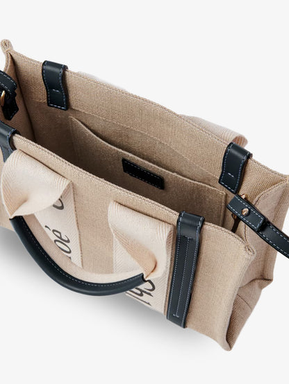 Woody linen canvas and leather crossbody bag thumbnail