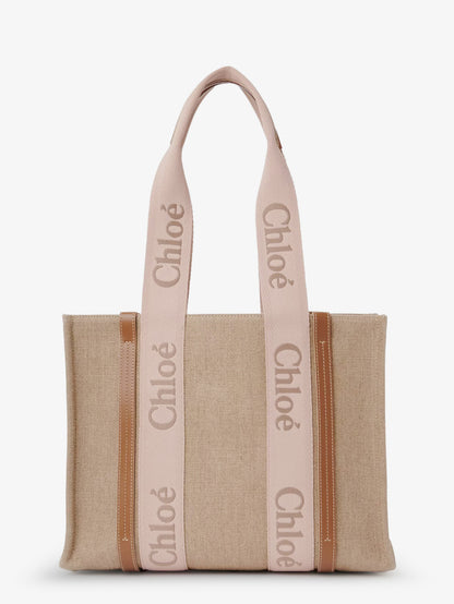 Woody linen shoulder bag with front embroidered logo thumbnail