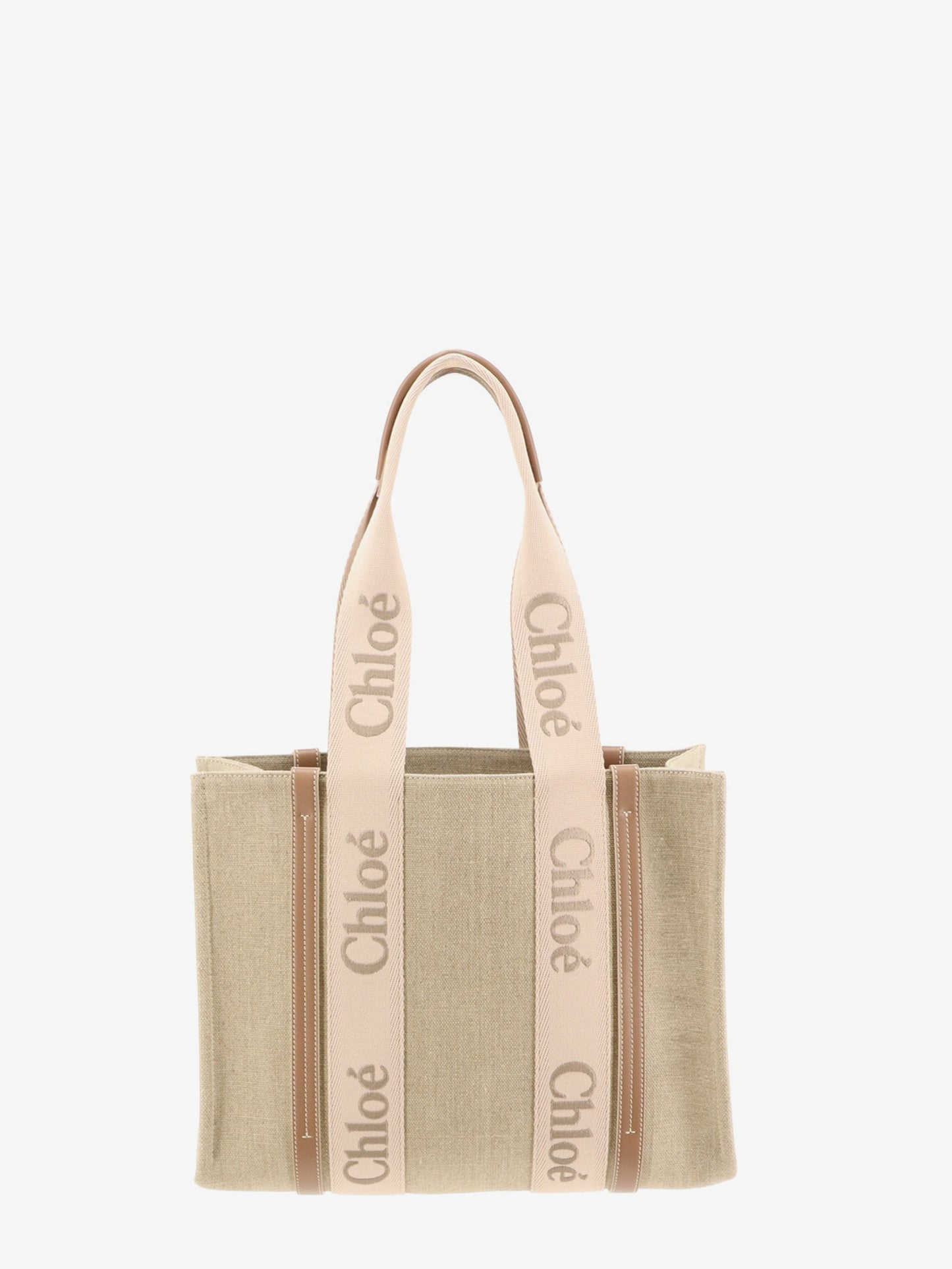 Woody linen shoulder bag with front embroidered logo