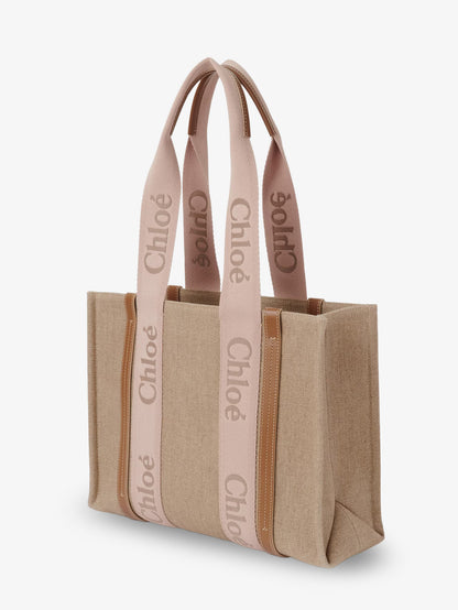 Woody linen shoulder bag with front embroidered logo thumbnail