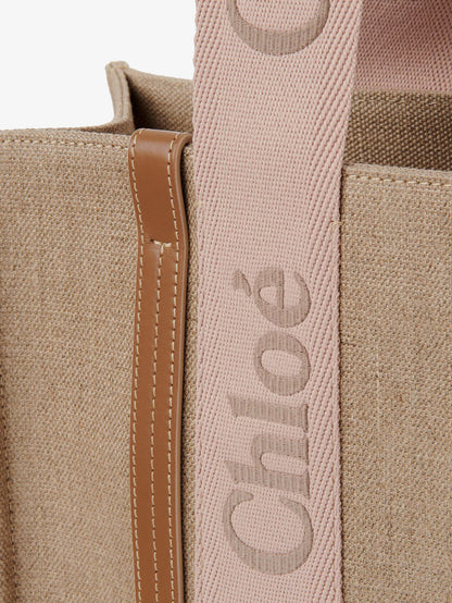 Woody linen shoulder bag with front embroidered logo thumbnail