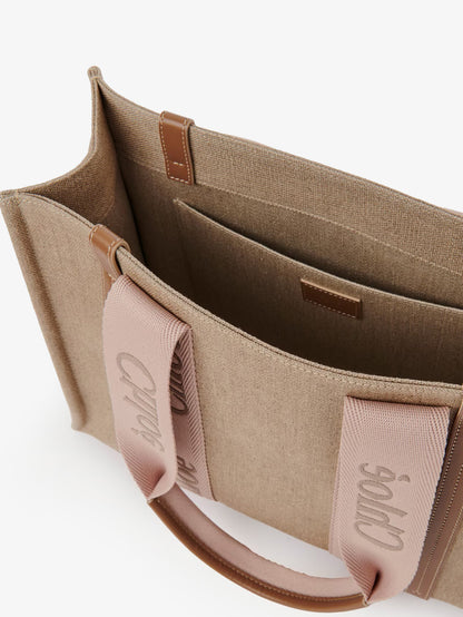 Woody linen shoulder bag with front embroidered logo thumbnail