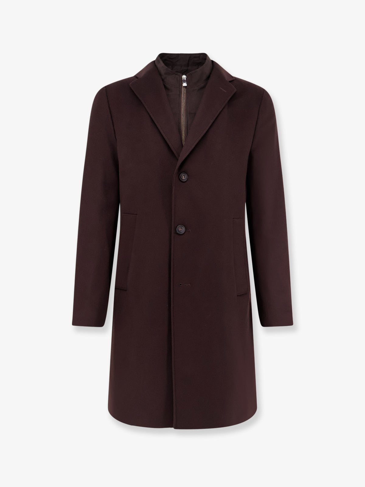 Single-breasted wool and cashmere blend coat with double closure