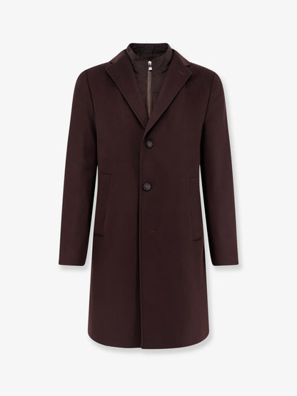 Single-breasted wool and cashmere blend coat with double closure thumbnail