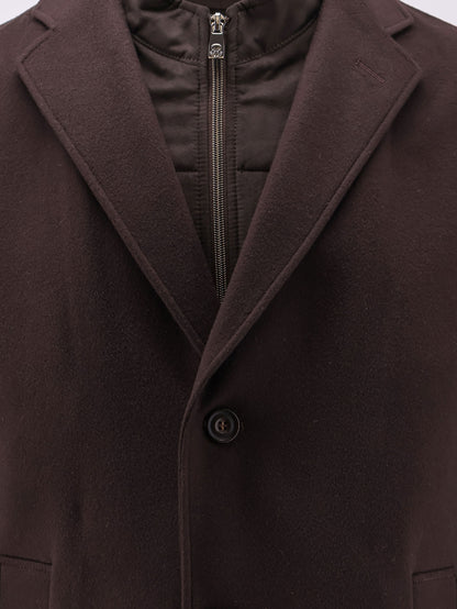 Single-breasted wool and cashmere blend coat with double closure thumbnail
