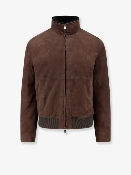 Suede jacket with shearling detail