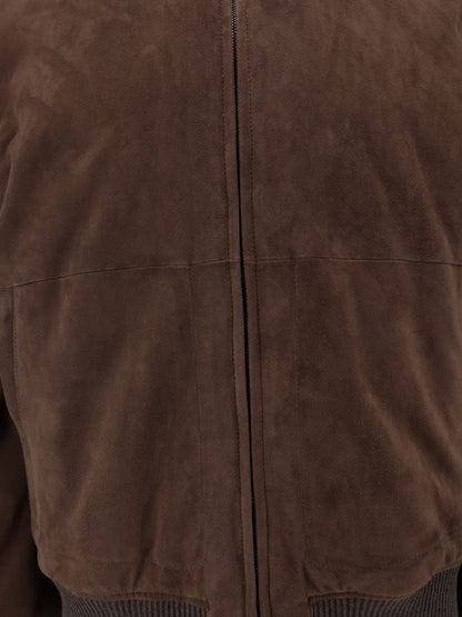 Suede jacket with shearling detail thumbnail