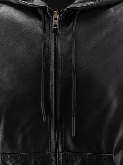 Hooded leather jacket thumbnail