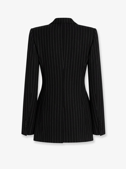 Pinstriped stretch virgin wool blazer thumbnail