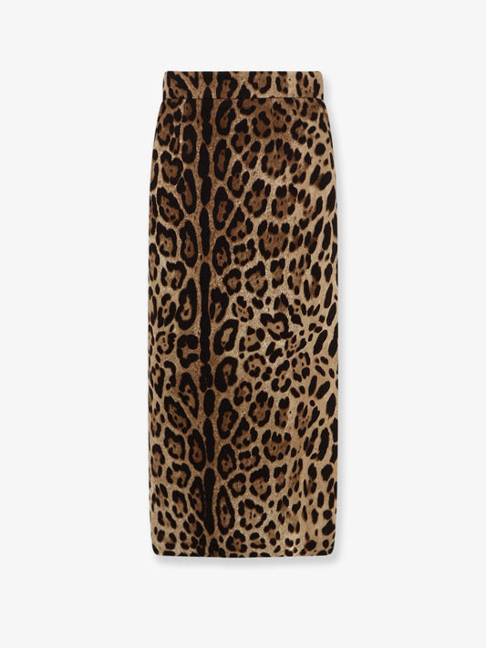 Stretch viscose longuette skirt with animal print