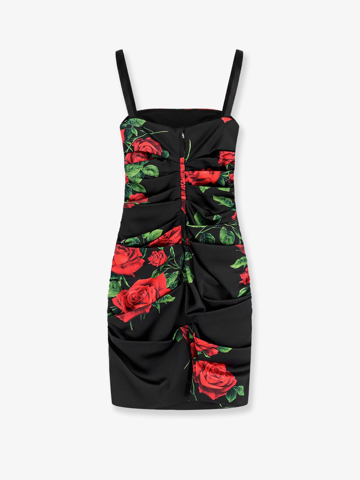 Short satin dress with rose print
