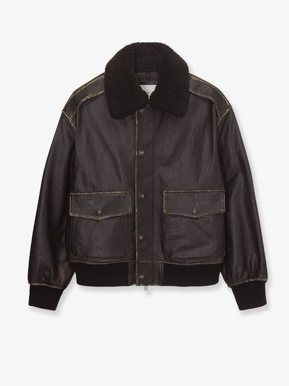 Unisex leather jacket with removable collar thumbnail