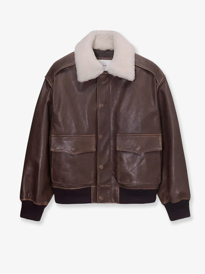 Unisex leather jacket with removable collar thumbnail