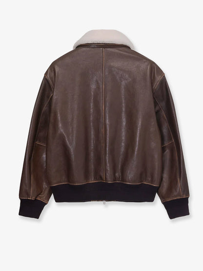 Unisex leather jacket with removable collar thumbnail