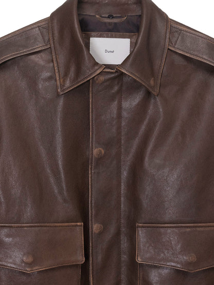 Unisex leather jacket with removable collar thumbnail