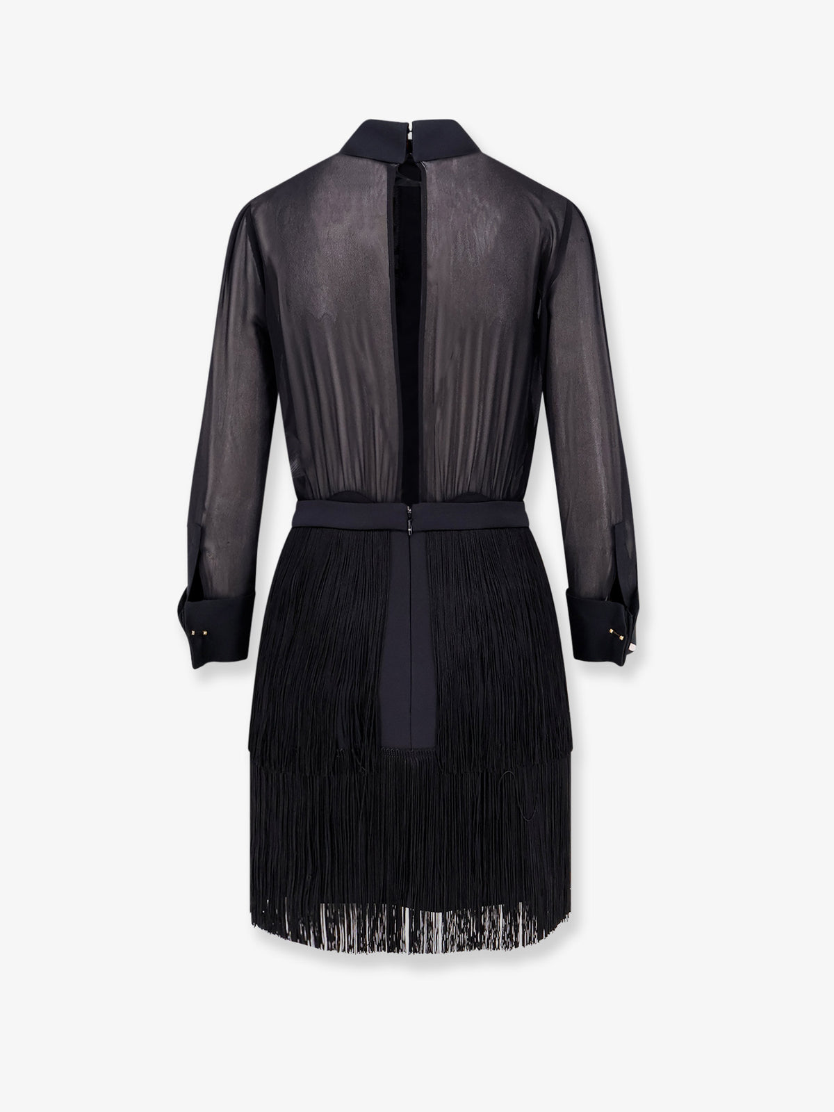 Viscose dress with ruffles and fringe