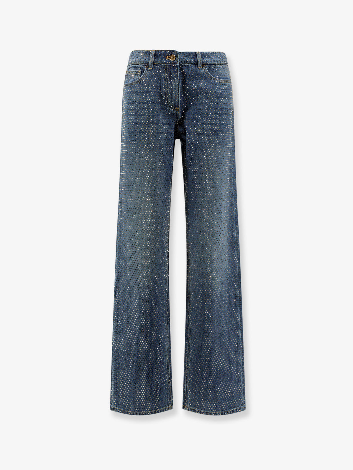Jeans in blue denim con cristalli all-over
