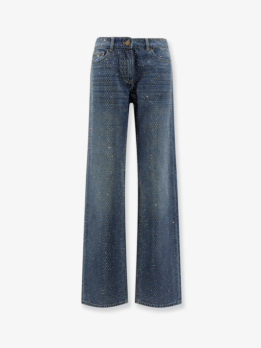 Jeans in blue denim con cristalli all-over