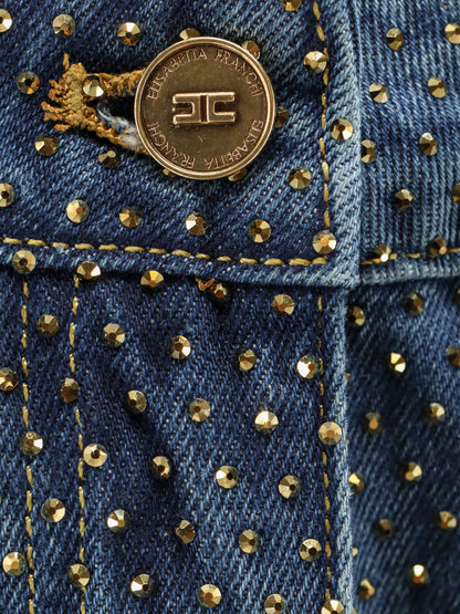 Jeans in blue denim con cristalli all-over thumbnail