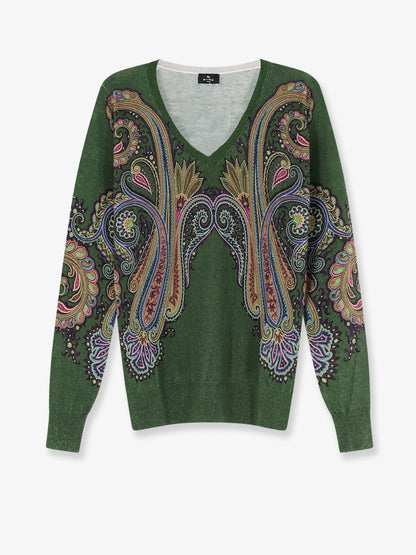 Silk and cashmere blend sweater with iconic paisley print thumbnail