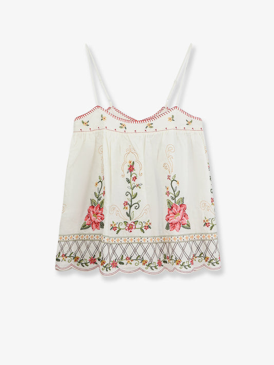 Linen and viscose top with embroidery