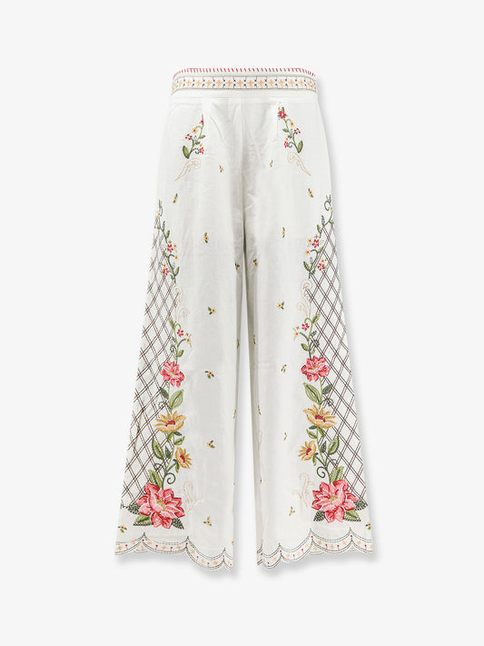 Linen and viscose trousers with embroidery