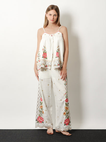 Linen and viscose trousers with embroidery thumbnail
