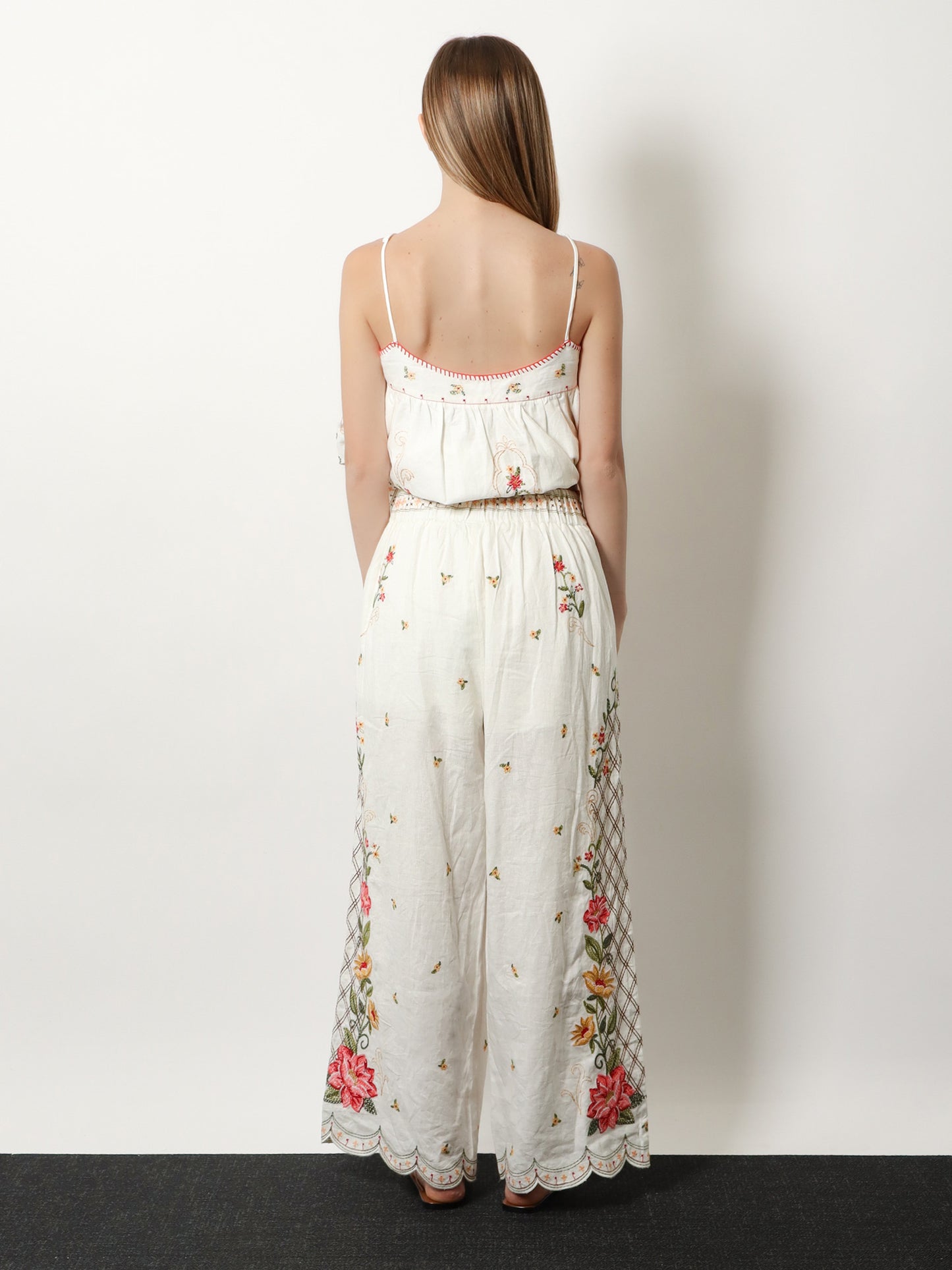 Linen and viscose trousers with embroidery