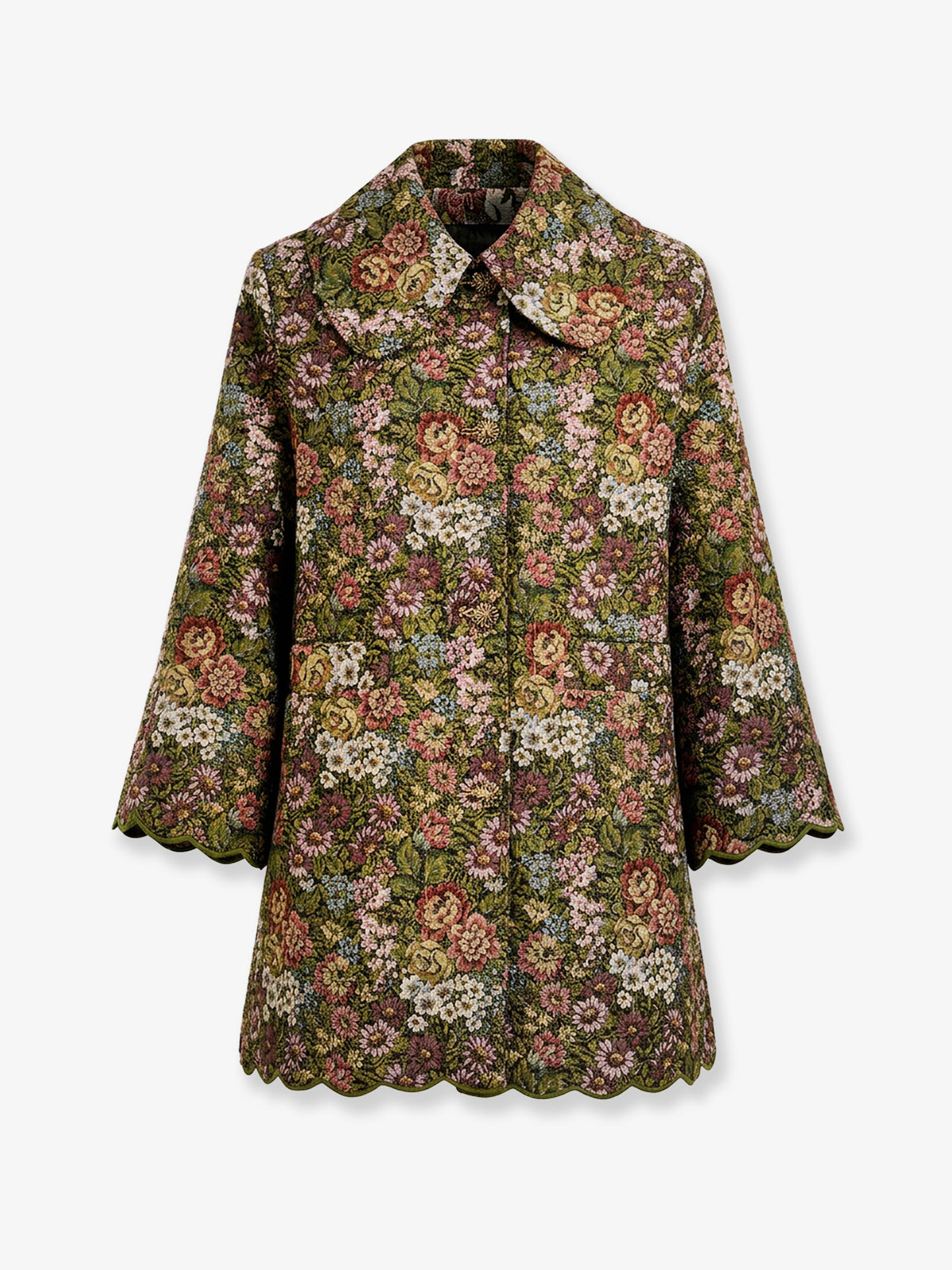 Flower Jacquard Trenchcoat with Logo patch