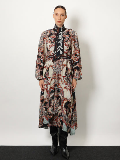 Viscose Tapestry Dream Long-Sleeve Midi dress thumbnail