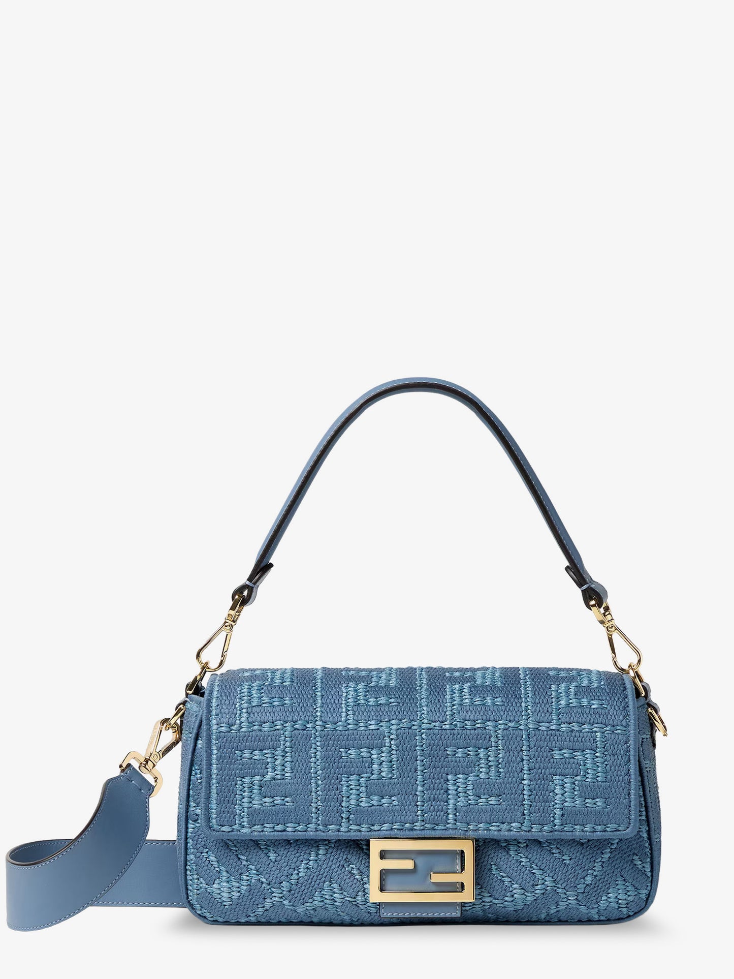 Borsa a mano Baguette® in rafia con ricamo FF all-over