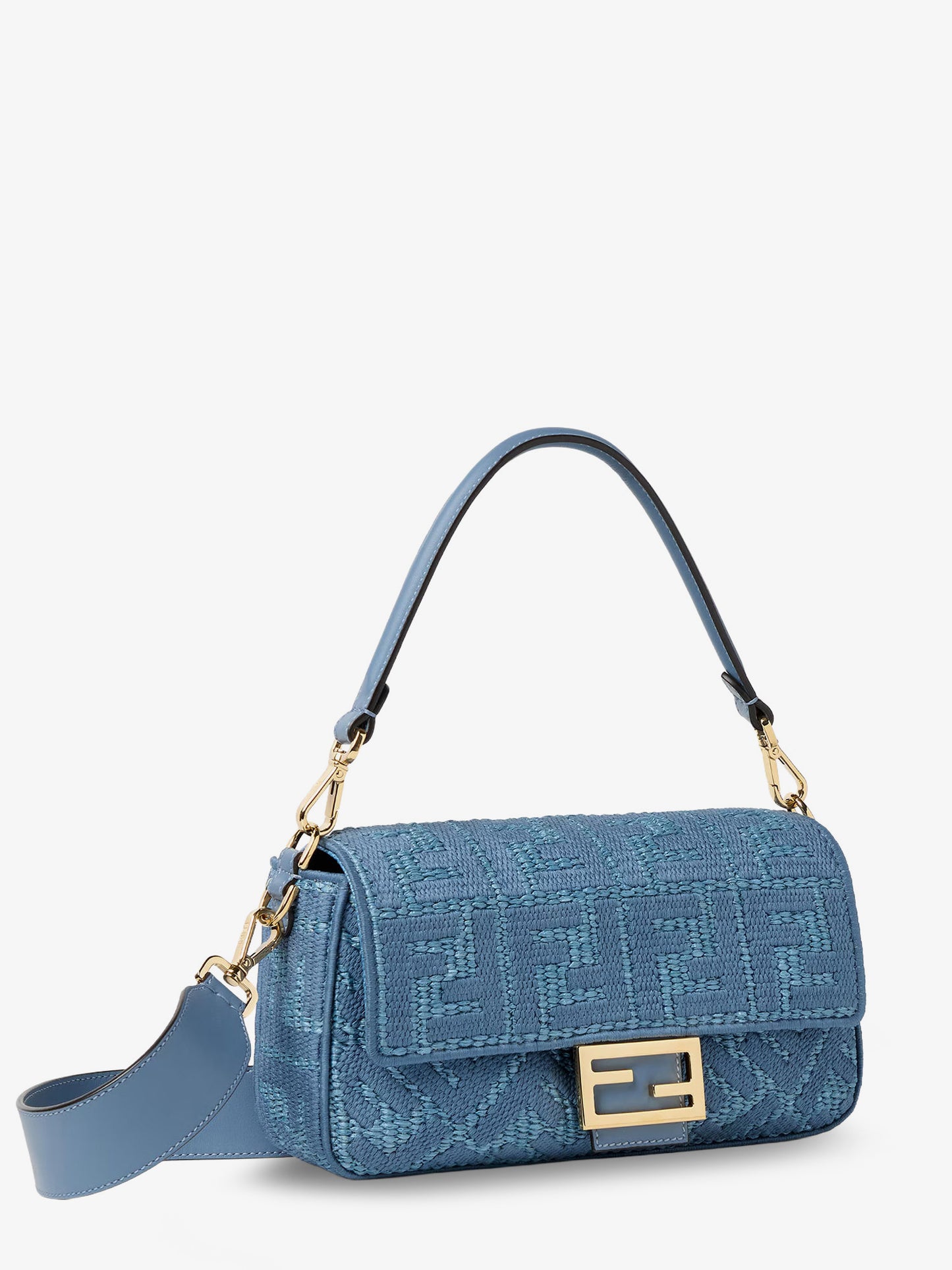 Borsa a mano Baguette® in rafia con ricamo FF all-over