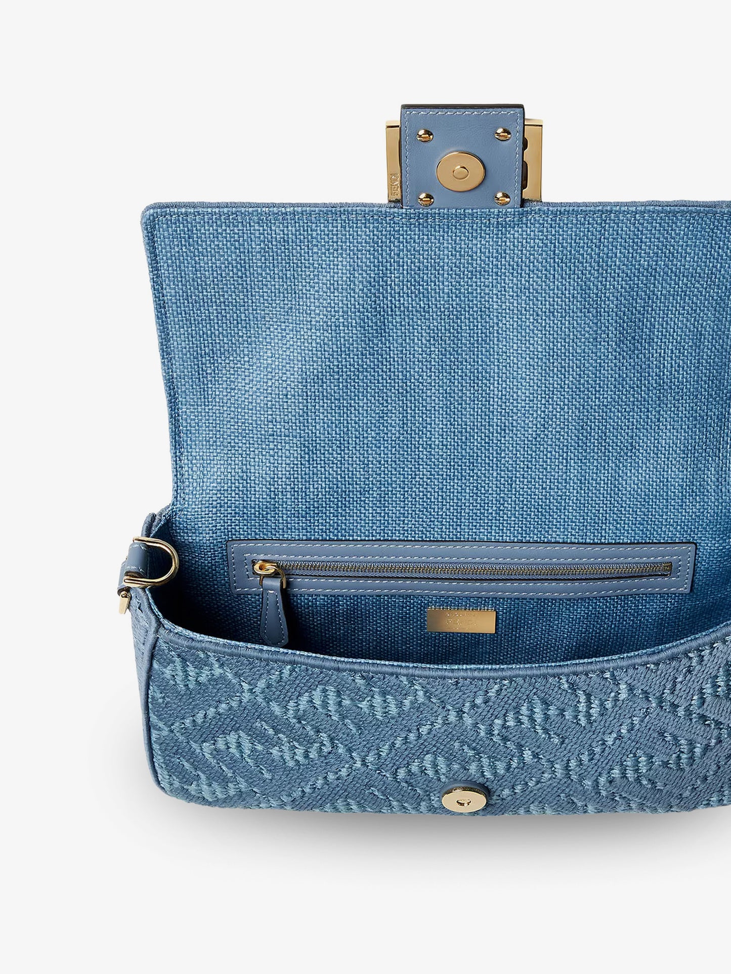 Borsa a mano Baguette® in rafia con ricamo FF all-over